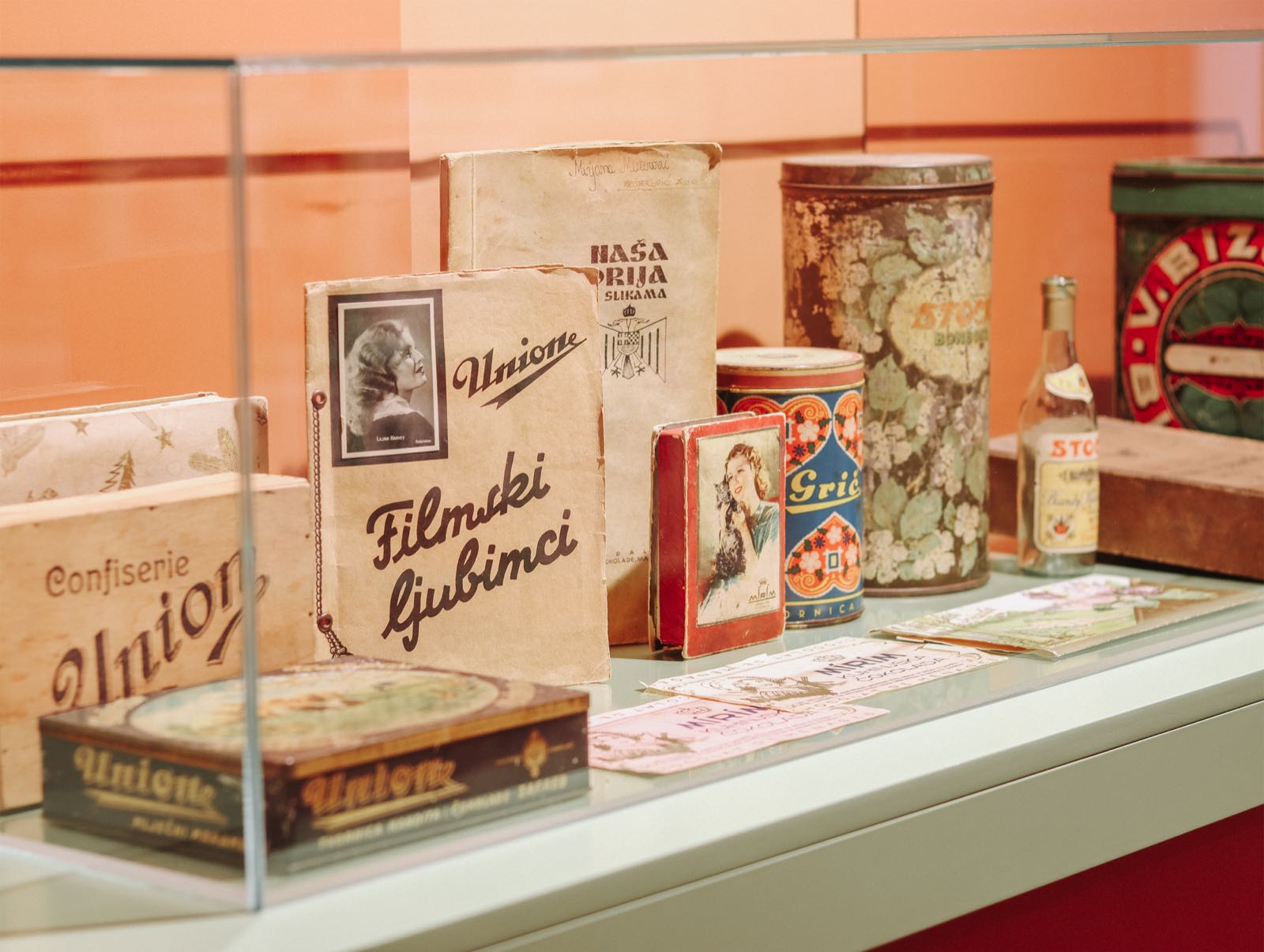 Vintage Croatian chocolate tins and packaging at Chocolate Museum Zagreb