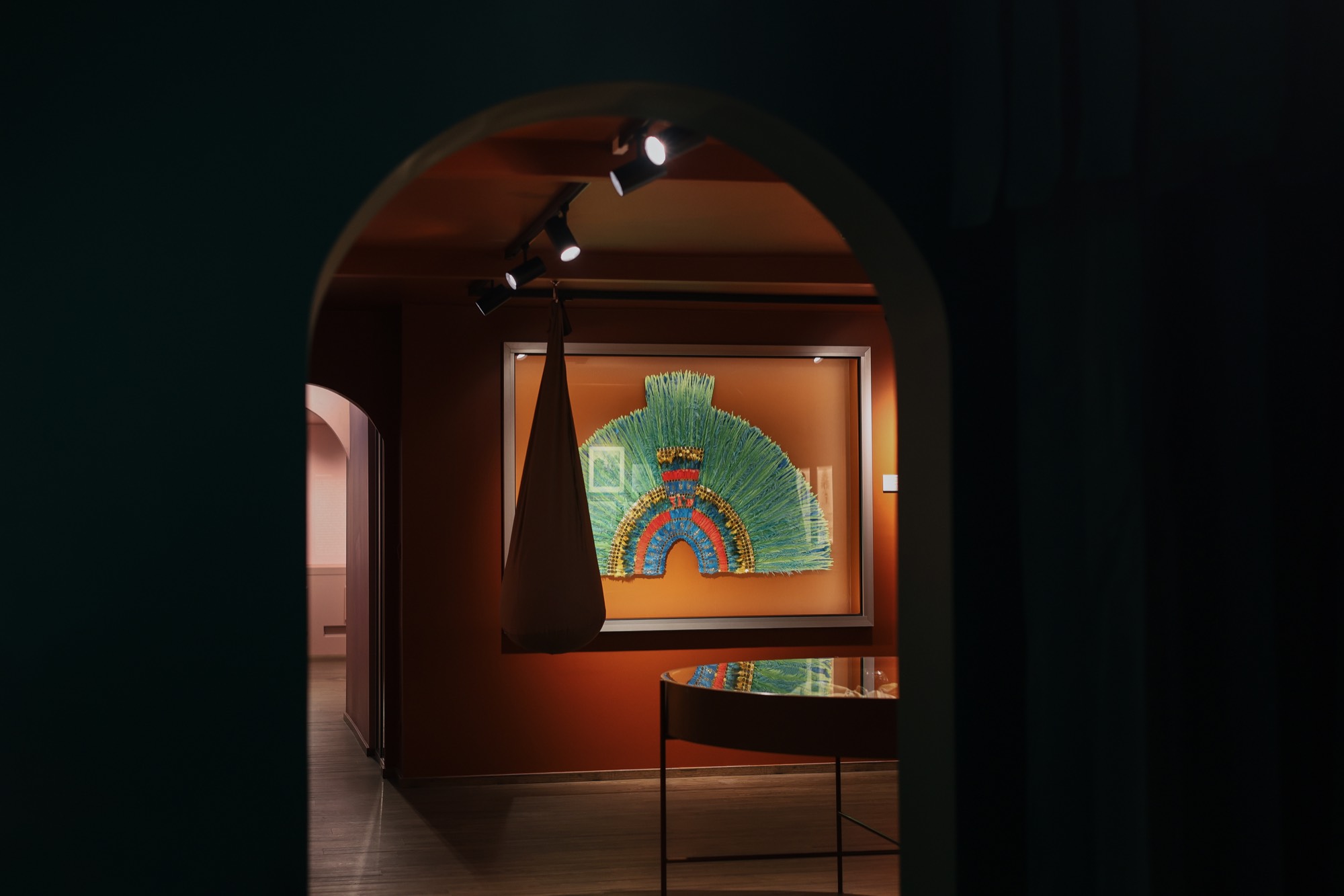 Aztec feather headdress exhibit at Chocolate Museum Zagreb