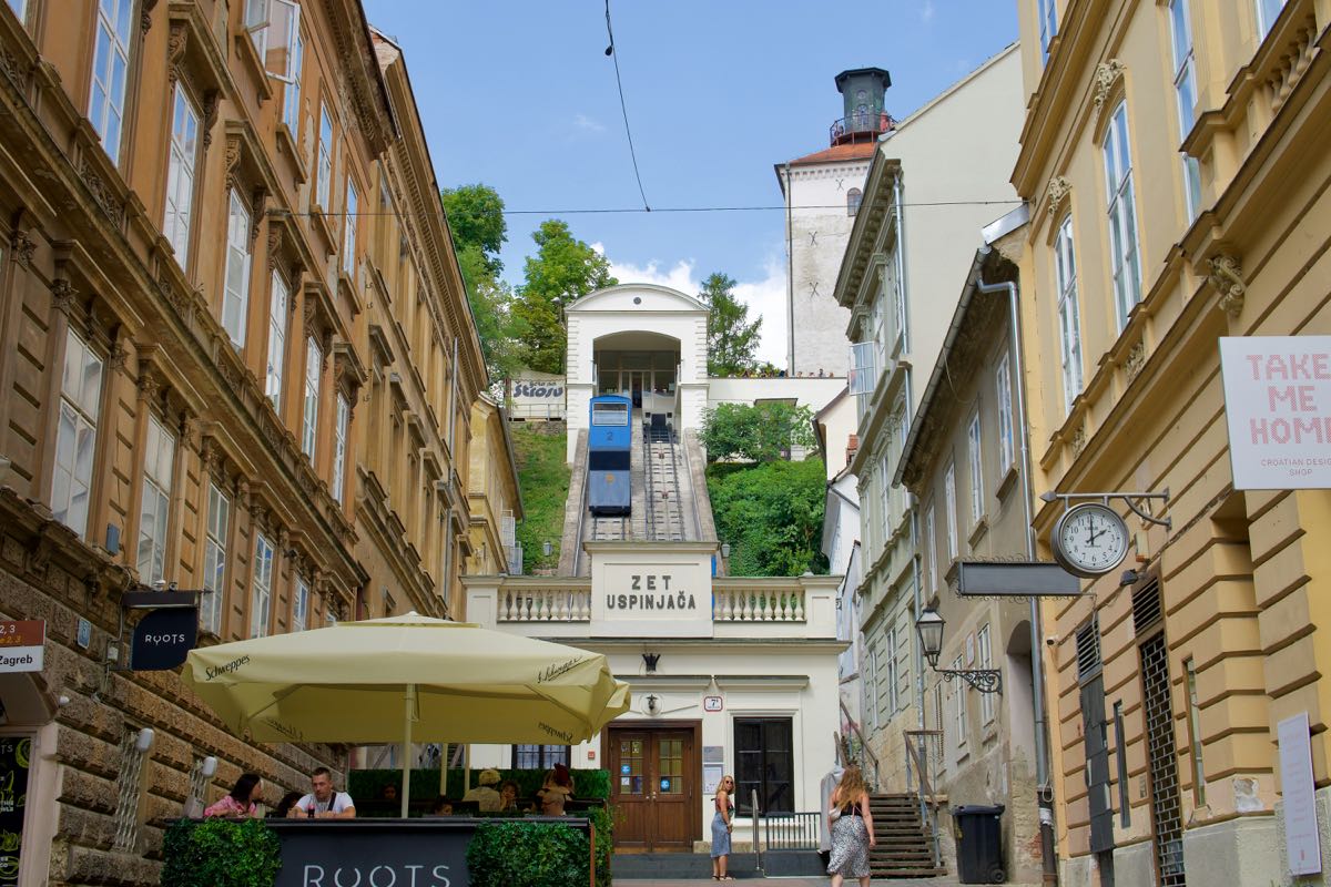 The Zagreb funicular climbing to Lotrščak Tower in the Upper Town