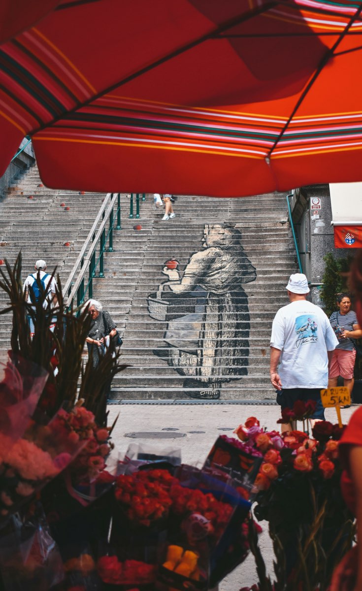 Dolac Market in Zagreb with its red umbrellas and flower stalls