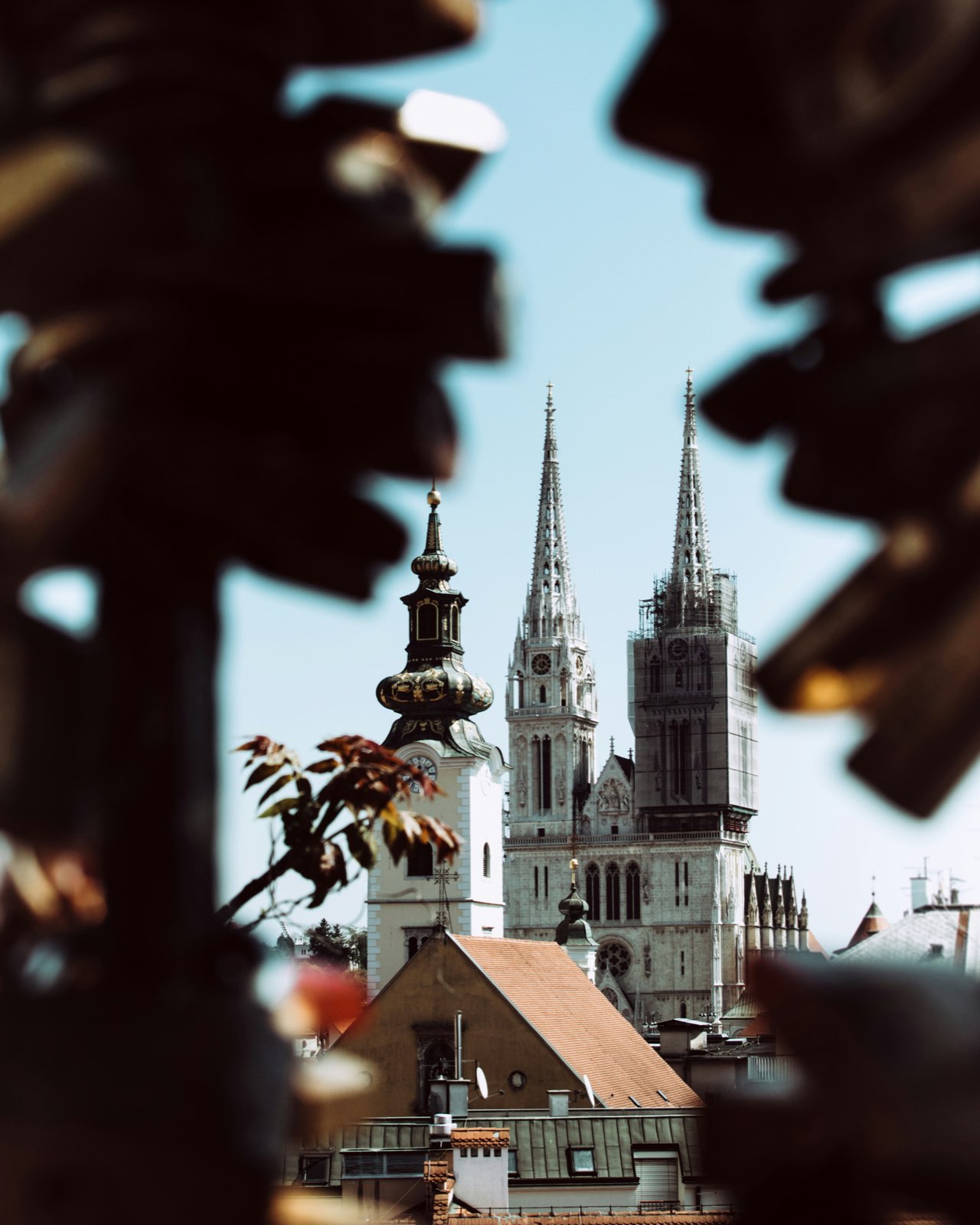 Zagreb Cathedral spires seen through the love locks of the Upper Town