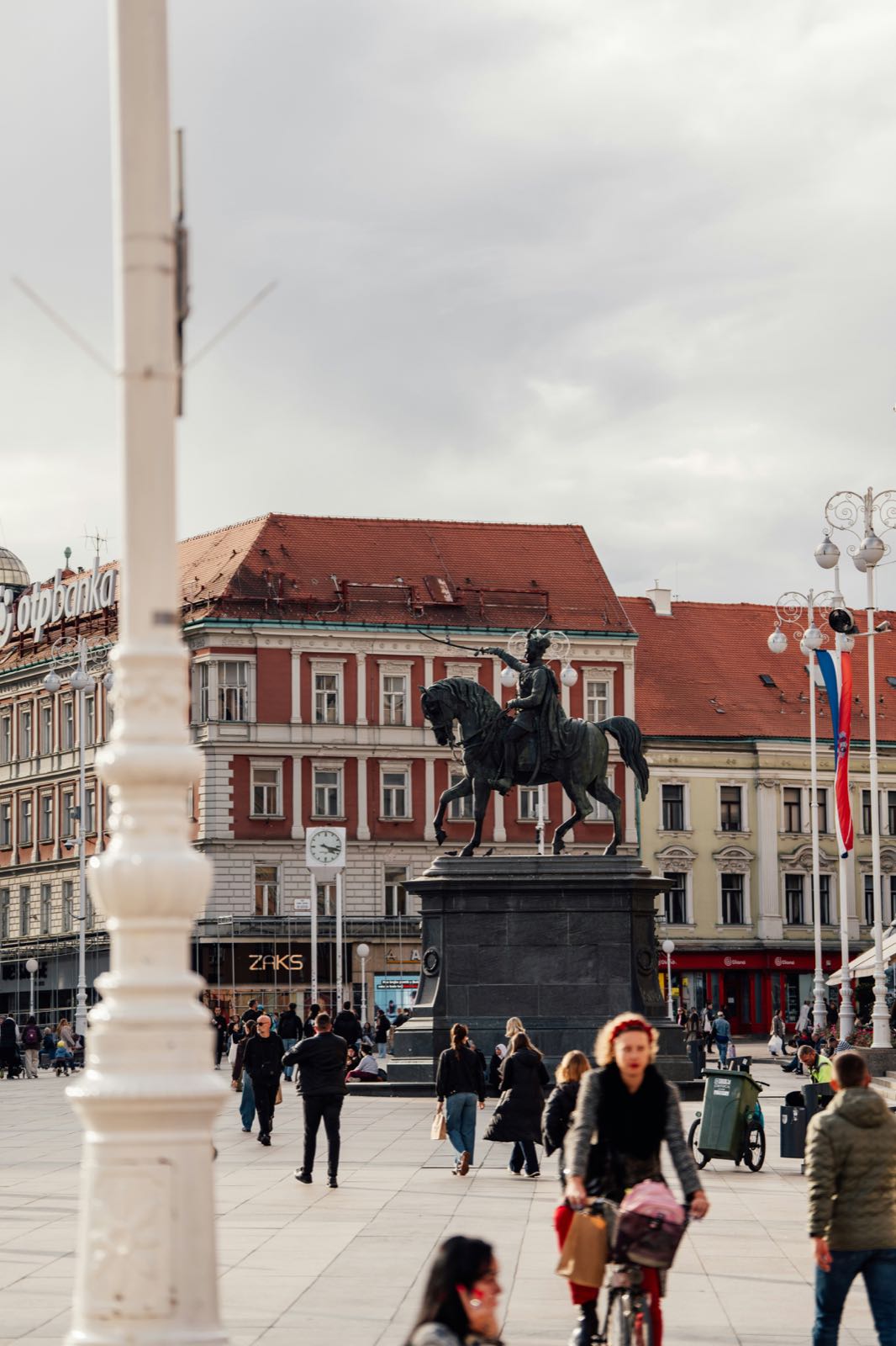 Ban Jelačić Square, the main square of Zagreb, with the equestrian statue