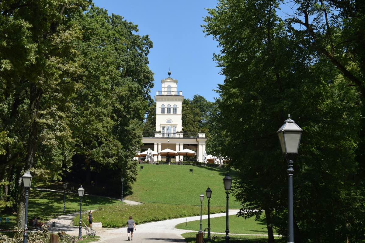 Pavilion on a green hill in Maksimir Park, Zagreb